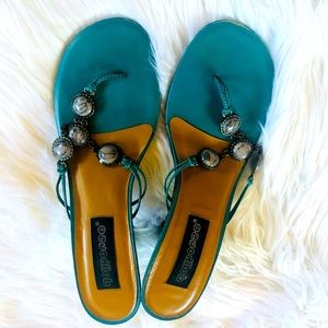 Dollhouse Jeweled Teal Sandals